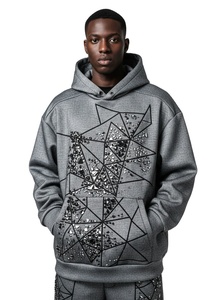 Sudadera con capucha y cremallera para hombre, con pedrería, 480 g/m², algodón de alto gramaje con lavado ácido, estilo urbano, logotipo personalizado, ODM, oversize - Product Image 1