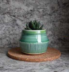 Maceta de Cerámica Texturizada y Esmaltada con Detalle Acanalado, Acabado Duradero, Elegante Soporte para Suculentas de Interior - Product Image 1