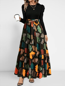 Vestido Largo Bohemio de Poliéster para Mujer, Estilo Vintage Sari, Talla Única, Corte Regular, Transpirable y Elegante para la Noche - Product Image 2