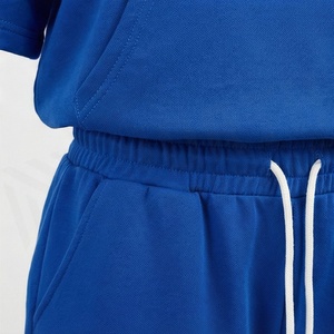 Conjunto de 2 Piezas para Mujer, Sudadera con Capucha y Pantalones Cortos, Azul Sólido, Manga Corta, Felpa, Casual, Holgado, Por Encima de la Rodilla, Transpirable, Uso Diario - Product Image 5