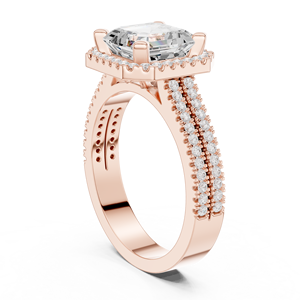 Anillo clásico Halo de oro rosa macizo de 14k con diamante de laboratorio de corte Asscher engastado en punta, doble banda, certificado GRA, a un precio razonable. - Product Image 4