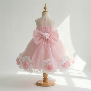 ชุดเดรสงานวันเกิดเด็กผู้หญิงสีชมพูหวาน แต่งดอกกุหลาบใหญ่ น่ารักแบบเจ้าหญิง กระโปรงสั้นผ้าทูลล์ประดับดอกไม้ ขายส่ง - Product Image 2