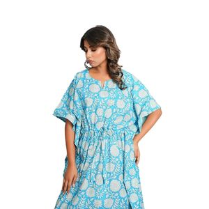 Kaftan pour femmes, robe de nuit en pur coton, kaftan de détente |   Chemise de nuit pour femme imprimée à la main - Product Image 3