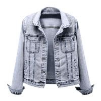 Veste en jean délavé boutonnée coupe classique personnalisée pour femme, style streetwear automne, manches longues, en denim épais
