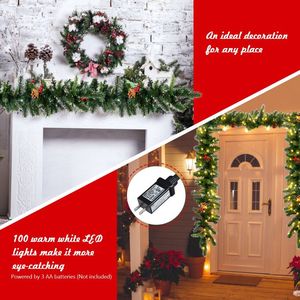 Guirnalda Navideña de PVC Preiluminada de 9 Pies con Bayas Rojas y Luces LED para Decoración Navideña en Interiores y Exteriores - Product Image 4
