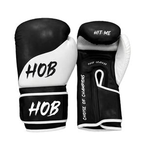 Guantes de Boxeo HOB de Piel Sintética con Cierre de Velcro, Transpirables, Negros y Blancos, para Entrenamiento - Product Image 1