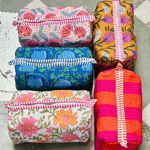 Bohemian Embroidered Cotton Cosmetic Bag Medium Size Zipper Closure Portable <b>Makeup</b> Case Floral Pattern Multi Colo - Product Image 2