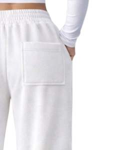 Pantalones Deportivos de Felpa para Mujer, Color Blanco Puro, Pierna Ancha, Cintura Elástica con Cordón, Corte Holgado Informal, Suaves y Cómodos para Estar en Casa - Product Image 4