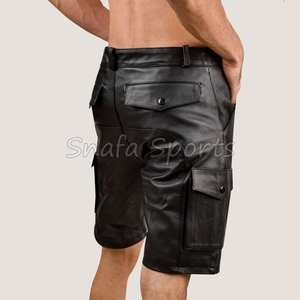 บริการ OEM ราคาสมเหตุสมผล กางเกงขาสั้นหนังสำหรับผู้ชาย สไตล์ล่าสุด ออกแบบเองได้ กางเกงขาสั้นหนังสตรีทแวร์ผู้ชาย ขายส่ง - Product Image 3