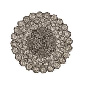 round Water Hyacinth Placemats Set Cheap Price Flower Shape Grey and Cream Color Embroidered Glass Beads Packaged in Carton - Product Image 1