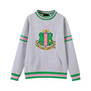 เสื้อสเวตเชิ้ตคอกลมลายทางสีเทา AKA Grey Stripe Chenille Crest แบบยูนิเซ็กซ์ พรีเมียม ปักลายตัวอักษรกรีก สวมใส่สบาย เหมาะสำหรับลำลอง - Product Image 4