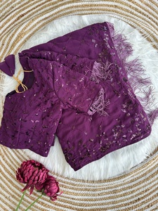 Dupatta de créateur indien avec chemisier, tenue de mariage traditionnelle pour femme, longueur ras du sol, en soie brodée, style bleu à sequins - Product Image 2