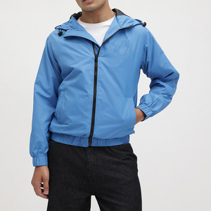 Men's Blue Hooded Windproof Racer Jacket Slim Fit Zipper Closure Casual Spring Wear Polyester Material - Product Image 5