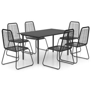 Set da pranzo in PVC Rattan da 7 pezzi in elegante collezione di mobili da esterno neri - Product Image 1