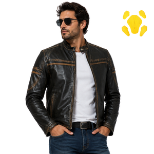 Mens Vintage Leather <b>Biker</b> <b>Jacket</b> Distressed Black Brown Cafe Racer Moto Slim Fit Genuine Leather Wholesale OEM Outerwear - Product Image 1