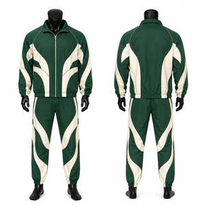 Ensemble de survêtement matelassé en toile unie verte pour homme, veste zippée et pantalon, respirant, imperméable, pour l'hiver - Product Image 1