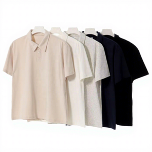 Polo en coton pour homme, manches courtes, couleur unie, respirant, tricoté, décontracté, coupe classique, blanc, beige, gris, marine, noir - Product Image 1