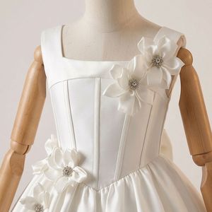 Royal Style Contemporary Ivory Solid Flower Girl <b>Dress</b> Structured Satin Princess Ball Gown Puff Sleeve Handmade 3D Tutupetti - Product Image 4