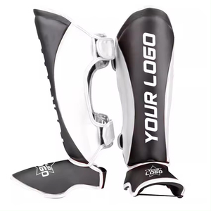 Protège-tibias de boxe professionnels blancs et noirs avec fermeture auto-agrippante, unisexe, pour adultes, équipement de protection léger et élastique en synthétique - Product Image 2