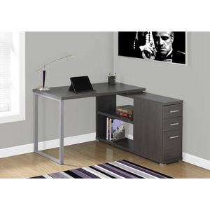Scrivania per Computer in Metallo Laminato Grigio Contemporaneo, Postazione di Lavoro a L con Cassetti Portaoggetti per Ufficio Domestico, Configurazione Angolare Sinistra/Destra - Product Image 5
