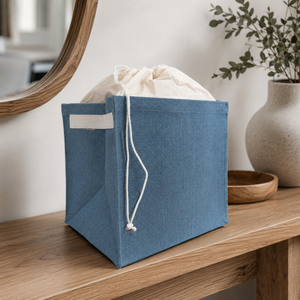 Custom Logo Jute Drawstring <b>Storage</b> Basket 30x30x24 cm Foldable <b>Laundry</b> Hamper Home Organizer Wholesale OEM ODM Export Supplier - Product Image 6