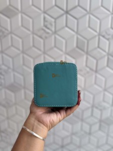 Estuche Compacto de Joyería de Cuero Genuino Personalizado al por Mayor, Estuche de Cuero Vintage Hecho a Mano en Color Turquesa, Porta Accesorios Étnicos - Product Image 2