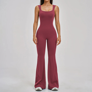 Women Backless Sleeveless Full Length Jumpsuit Solid Color Seamless Crisscross Straps Bodysuit for Gym Yoga - Product Image 1