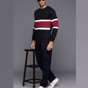 <b>Men</b> Knitted Crew Neck Pullover Zipper <b>Sweatshirt</b> Black <b>Red</b> White Regular Fit Casual Winter Digital Printing - Product Image 4