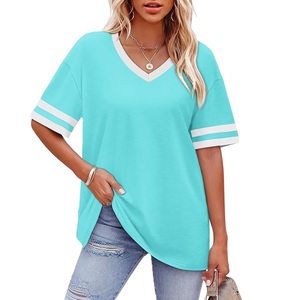 T-shirt personnalisé pour femme à col en V - 100% coton respirant et écologique - T-shirt décontracté d'été fabriqué au Bangladesh - Product Image 3