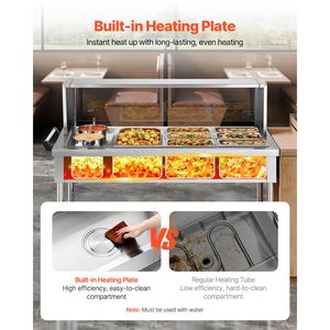 Scaldavivande Elettrico Professionale Commerciale a Vapore 7 Teglie + 2 Pentole 1800W con Controllo Manuale della Temperatura per Buffet e Catering - Product Image 2