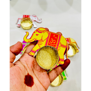 Diya traditionnel en métal en forme d'éléphant en gros |   Porte-bougie ethnique coloré |   Cadeaux de retour pour mariage indien et décorations de Diwali - Product Image 2