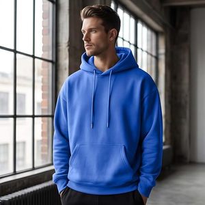 เสื้อฮู้ดผู้ชายสีฟ้าอ่อน ทรงปกติ ผ้าถัก สีพื้น สไตล์ลำลอง - Product Image 4