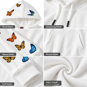 <b>White</b> Oversized Hooded <b>Sweatshirt</b> With Colorful Butterfly Embroidery Unisex Casual Spring Knitted Cotton Hoodie - Product Image 6
