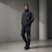 Ensemble de survêtement coupe-vent léger et respirant noir pour homme 2026 avec veste zippée à bandes réfléchissantes et pantalon de jogging