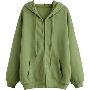 Sweat-shirt à capuche zippé vert olive pour homme, coupe ample, en coton French Terry, décontracté, pour l'automne, coupe classique - Product Image 1