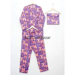 Conjunto de Pijama Elegante con Estampado Floral Hecho a Mano para Mujer, 100% Algodón Puro, Manga Larga, Traje Casual de Verano - Product Image 3