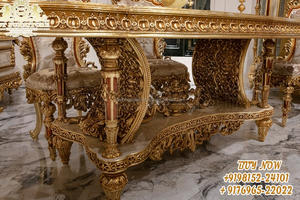 Muebles de comedor de lujo tallados a mano de madera Estilo clásico Muebles de comedor tallados pesados Juego de comedor dorado de estilo real - Product Image 4