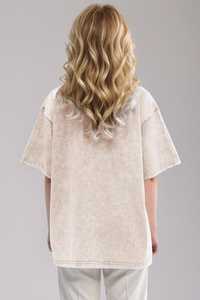 Camiseta de Algodón Lavado Oversize para Mujer, Color Sólido, Corte Holgado, Cuello Redondo, Manga Corta, Estilo Urbano para Primavera/Verano - Product Image 2