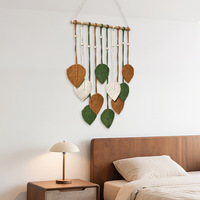 Décoration murale en macramé en forme de feuille, style bohème, feuillage rectangulaire, pour salon, chambre, décoration intérieure, fleurs en coton vert, marron, blanc