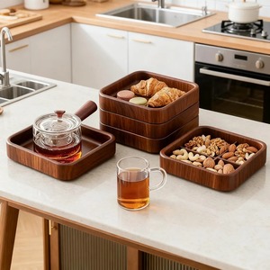 Juego de Bandejas de Servir de Nogal de Alta Calidad, Platos Minimalistas de Madera para Aperitivos y Té, para Decoración de Cocina y Comedor - Product Image 6
