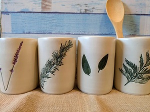 Portautensilios de Cerámica Artesanal con Estampado de Lavanda, Acabado Brillante, Resistente, para Almacenamiento en la Cocina, Decorativo - Product Image 6