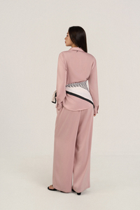 Women's Silk-Blend 2-Piece <b>Set</b>, Breathable Woven Fabric, Full Sleeve Top & Long Pants, Regular Fit, Solid Casual Dressy Style - Product Image 6
