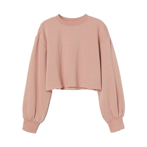 Sudadera Oversize de Cuello Redondo para Mujer, Color Sólido, Manga Farol, Tejida, Corta, para Otoño - Product Image 1