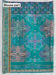 TENNECY Saree en Soie Chinon de Créateur avec Bordure Passepoilée, Pompons Latkan, Broderie Miroir Authentique, Réversible, Extensible, Infroissable, pour Soirée - Product Image 6
