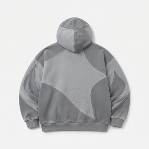 Sudadera con Capucha Personalizada para Hombre, Color Gris Claro, Estilo Oversize, con Costuras en Contraste, Estilo Urbano - Product Image 3