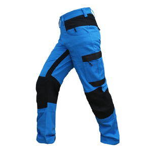 Men's <b>Blue</b> Work Pants With Black Reinforced Knees And Multiple Pockets For Outdoor Use - Product Image 3