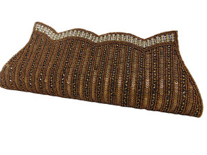 Striped Beaded <b>Clutch</b> Evening Bag With Sparkling Decoration For Party - Product Image 3