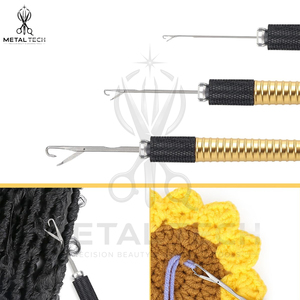 Juego de herramientas profesionales para extensiones de cabello: Aguja de tracción con mango de latón dorado y gancho de bucle para tejido de cabello con microanillos - Product Image 6