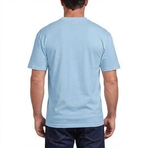 T-shirt en coton uni bleu clair pour homme, manches courtes, col rond, coupe classique, décontracté, couleur unie, jersey tricoté respirant, tee-shirt de tous les jours - Product Image 5
