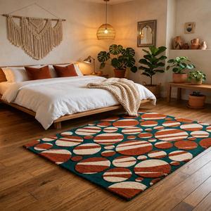 Alfombra Rectangular de Lana con Diseño Abstracto Bohemio, Hecha a Mano, Pelo Medio, Base Antideslizante de Látex, para Dormitorio - Product Image 1